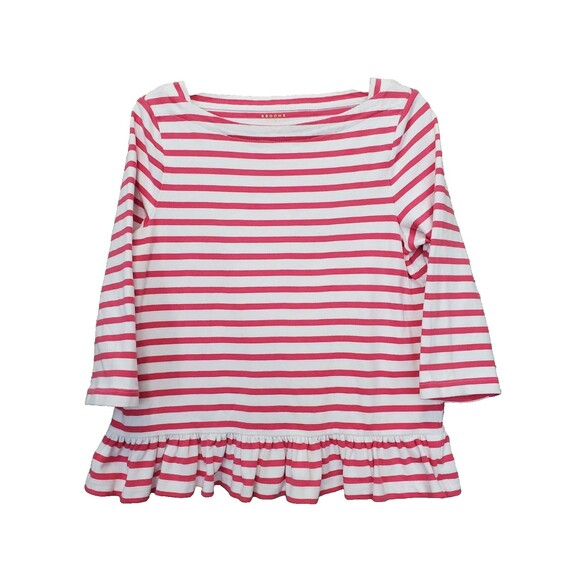 Broome Street x Kate Spade Cotton Pink Striped Peplum Hem Boat Neck Top Size L - Picture 1 of 6
